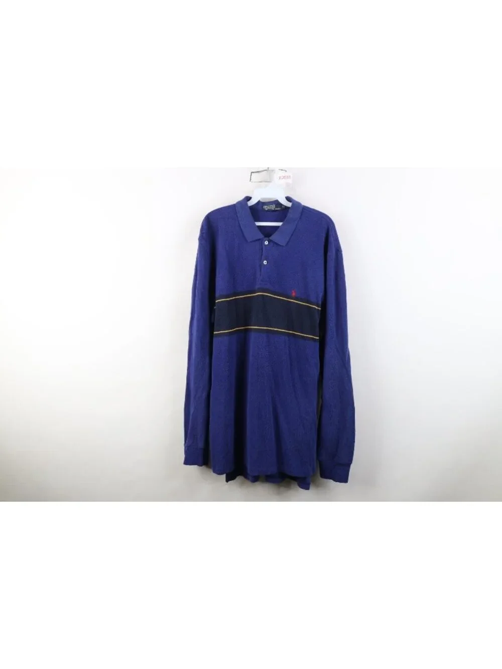 Vintage 90s Ralph Lauren Mens XL Color Block Thermal Knit Long Sleeve Rugby Polo